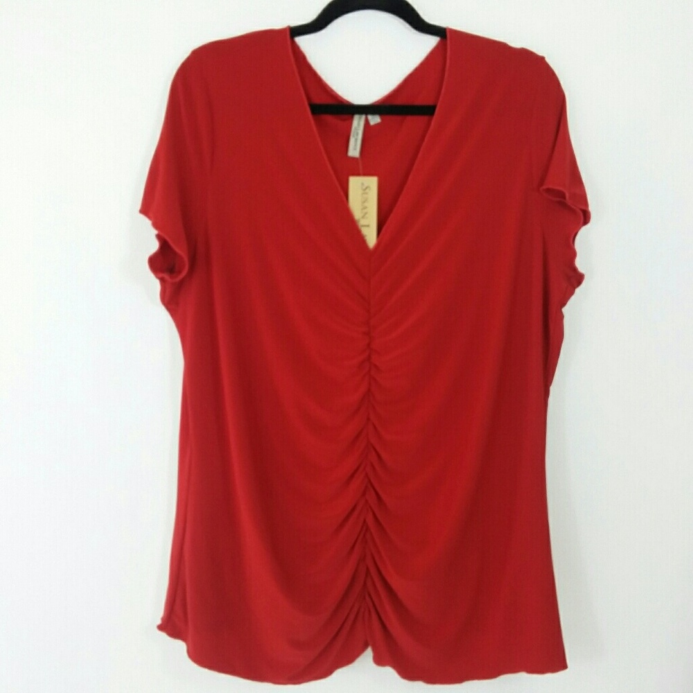 Susan Lawrence Womens red short sleeve blouse top